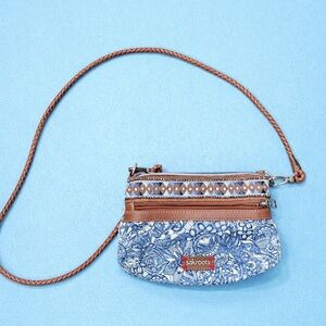 Sakroots Floral Blue and Tan Crossbody Bag
